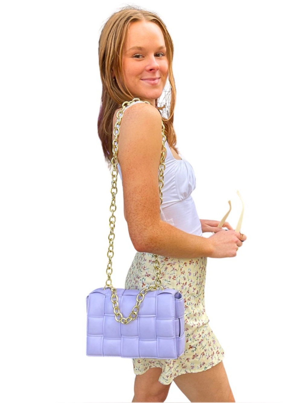 Quilted Chain Crossbody Bag in Lavender